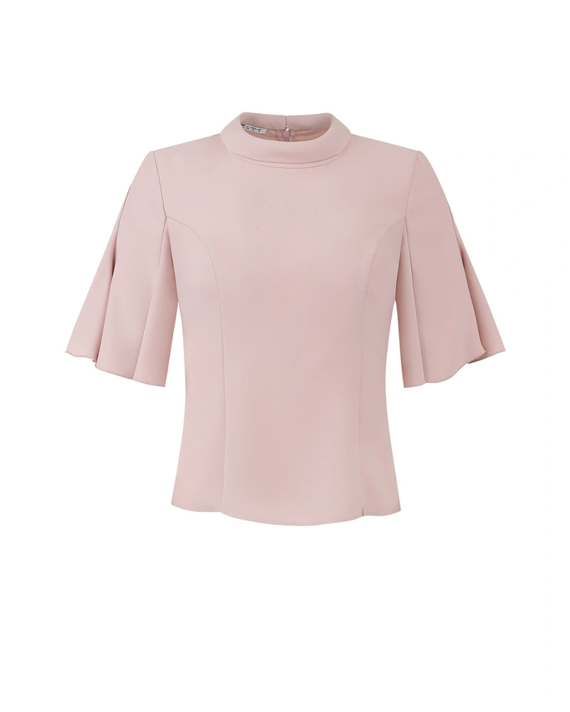 Elegant powder pink short-sleeve blouse | Blouses