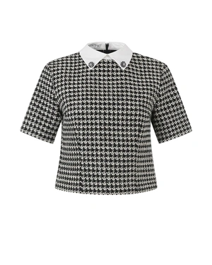 Cotton tweed blouse with short sleeves and white collar | Gift Guides