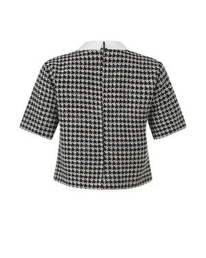 Cotton tweed blouse with short sleeves and white collar | Gift Guides - 1