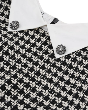 Cotton tweed blouse with short sleeves and white collar | Gift Guides - 2