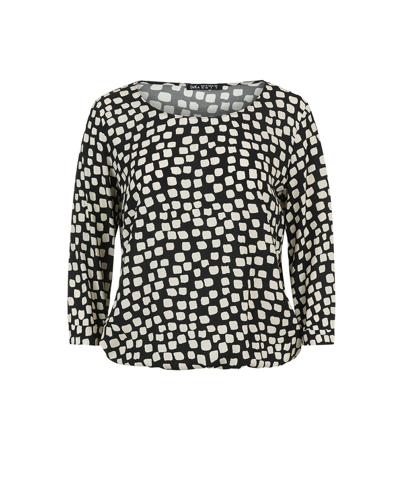 Viscose blouse with black-beige contrast print | Blouses