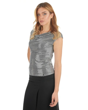 Silver blouse with short sleeves and a Greek neckline | Blouses - 4