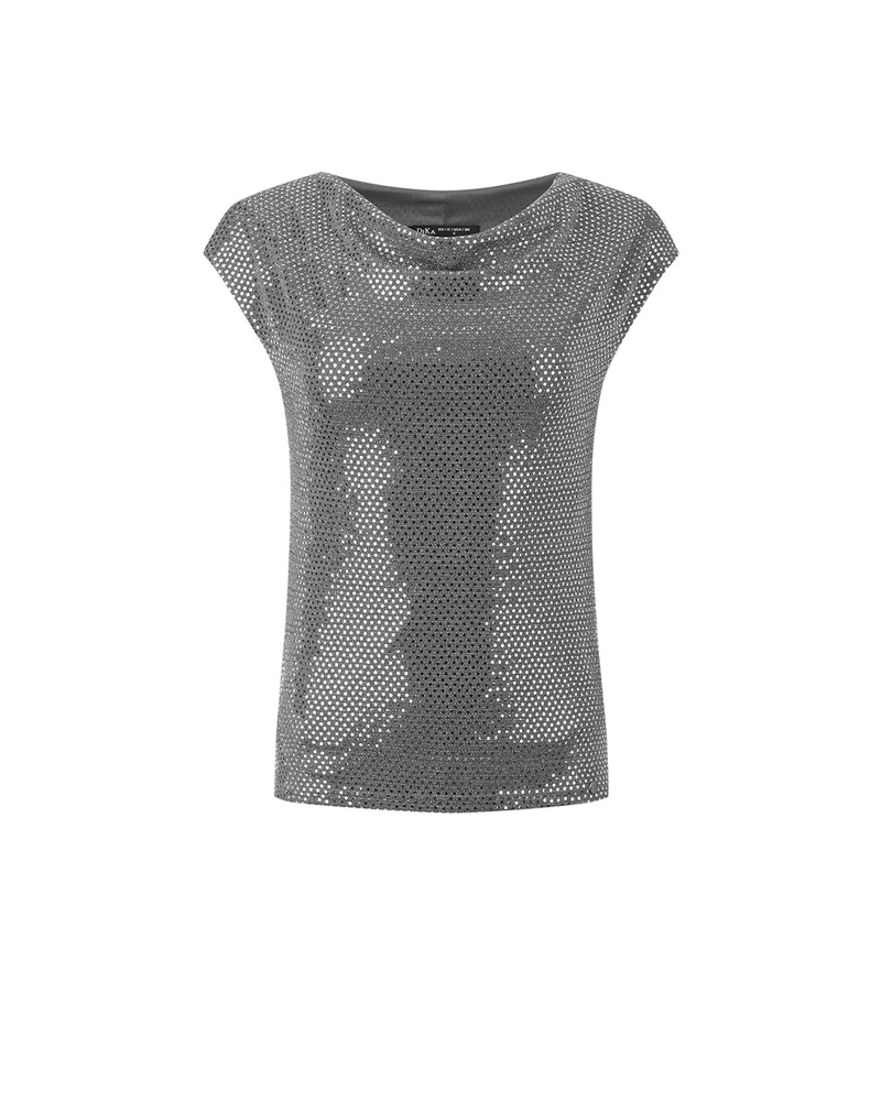 Silver blouse with short sleeves and a Greek neckline | 