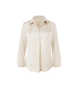 Ефирна сатенена блуза с яка, в екрю | НОВО | Dika.bg Ефирна сатенена блуза с яка, в екрю | НОВО