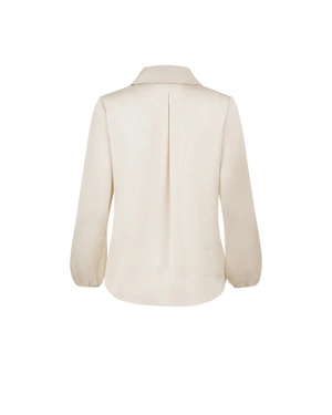 Ефирна сатенена блуза с яка, в екрю | НОВО | Dika.bg - 1 Ефирна сатенена блуза с яка, в екрю | НОВО - 1