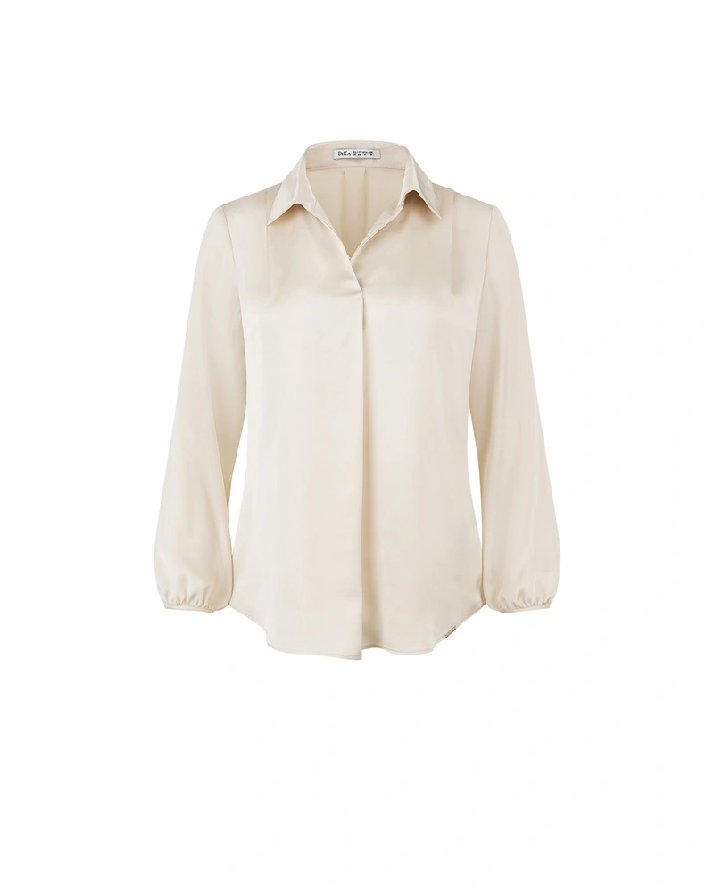 Airy satin blouse with collar, in ecru | NEW