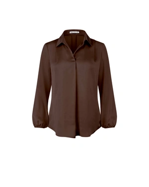 Women's blouse in olive brown with collar and V-neck | Business | Dika.bg Women's blouse in olive brown with collar and V-neck | Business