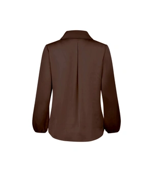 Women's blouse in olive brown with collar and V-neck | Business | Dika.bg - 1 Women's blouse in olive brown with collar and V-neck | Business - 1