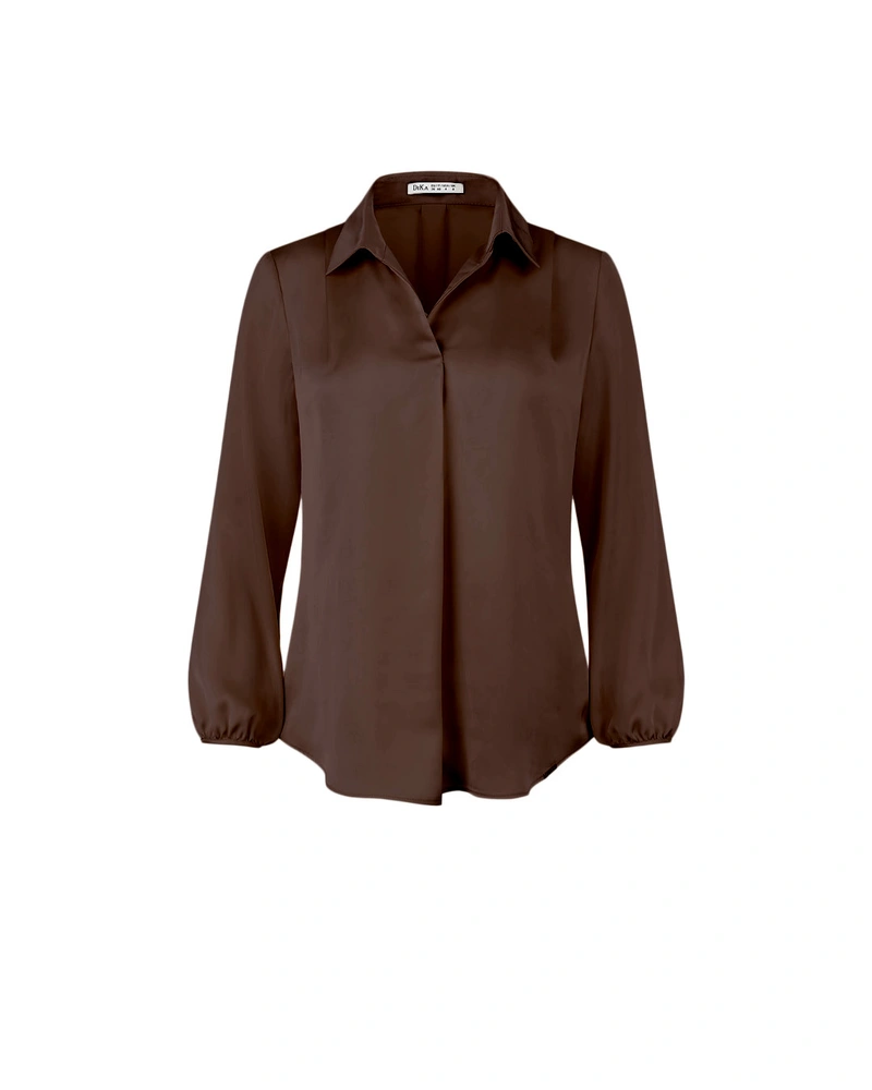 Women's blouse in olive brown with collar and V-neck | NEW