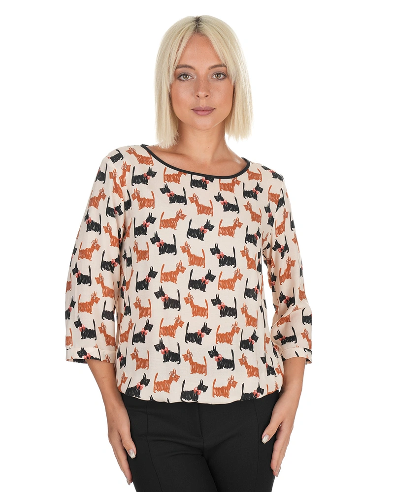 Airy viscose blouse with modern puppy print | All products