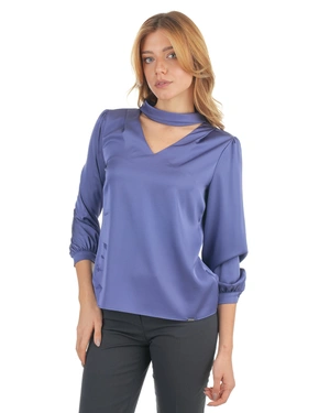 Satin-finish blouse in blue with V-shaped neckline | COLLECTION | Dika.rs - 4 Satin-finish blouse in blue with V-shaped neckline | COLLECTION - 4