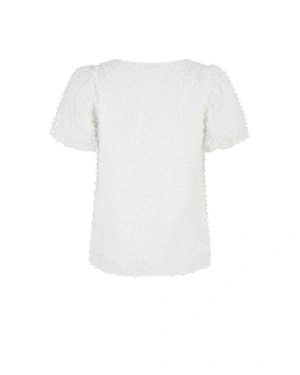 White blouse with textured fabric and short puff sleeves | Casual - 1