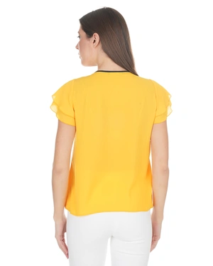 Spring blouse in mustard color with flutter sleeves | Blouses - 2