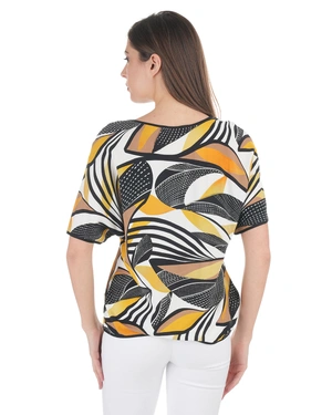 Spring viscose blouse with a stylized motif in warm tones | Casual - 3