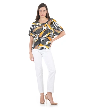 Spring viscose blouse with a stylized motif in warm tones | Casual - 4