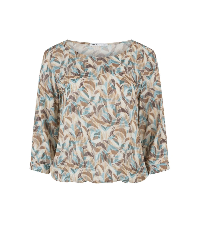 Ethereal viscose blouse with abstract print in beige and light turquoise | Casual | Dikastore.ro Ethereal viscose blouse with abstract print in beige and light turquoise | Casual