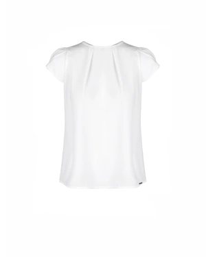 White blouse with crew neck and short puffed sleeves | Blouses | Dika.ge White blouse with crew neck and short puffed sleeves | Blouses