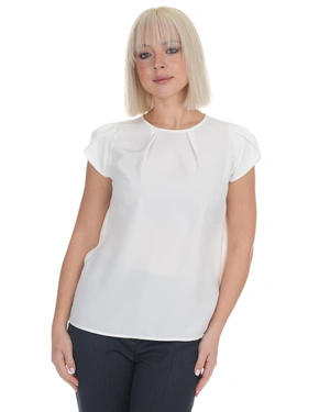 White blouse with crew neck and short puffed sleeves | Blouses | Dika.ge - 1 White blouse with crew neck and short puffed sleeves | Blouses - 1