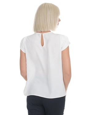 White blouse with crew neck and short puffed sleeves | Blouses | Dika.ge - 3 White blouse with crew neck and short puffed sleeves | Blouses - 3