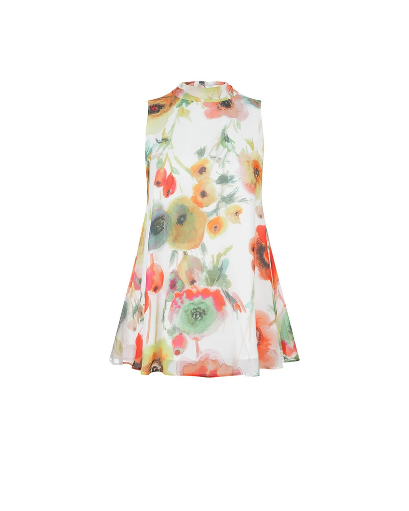 Ethereal rayon blouse with floral print and back bow detail | Blouses