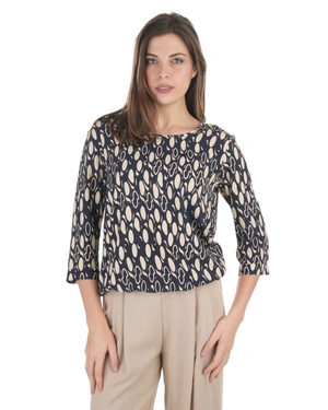 Viscose blouse with delicate blue-beige print | Blouses - 1