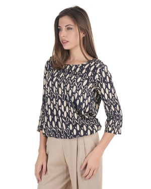 Viscose blouse with delicate blue-beige print | Blouses - 2