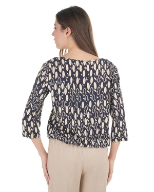 Viscose blouse with delicate blue-beige print | Blouses - 3