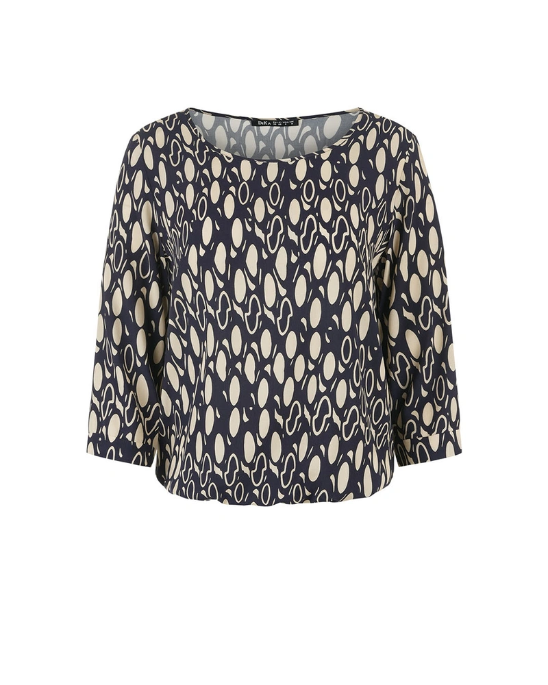 Вискозна блуза с деликатен принт в синьо-бежово | Casual