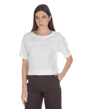 White linen short-sleeved blouse with a clean design | NEW - 1