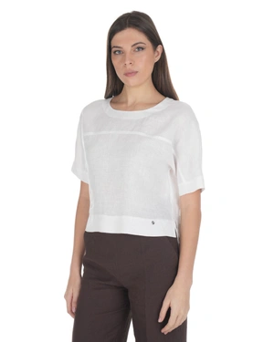 White linen short-sleeved blouse with a clean design | NEW - 2