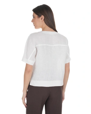 White linen short-sleeved blouse with a clean design | NEW - 3