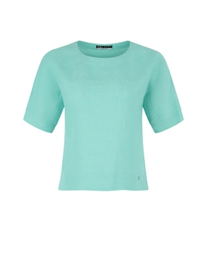 Ленена блуза с къс ръкав и изчистен дизайн в пастелно зелено | НОВО | Dika.bg Ленена блуза с къс ръкав и изчистен дизайн в пастелно зелено | НОВО