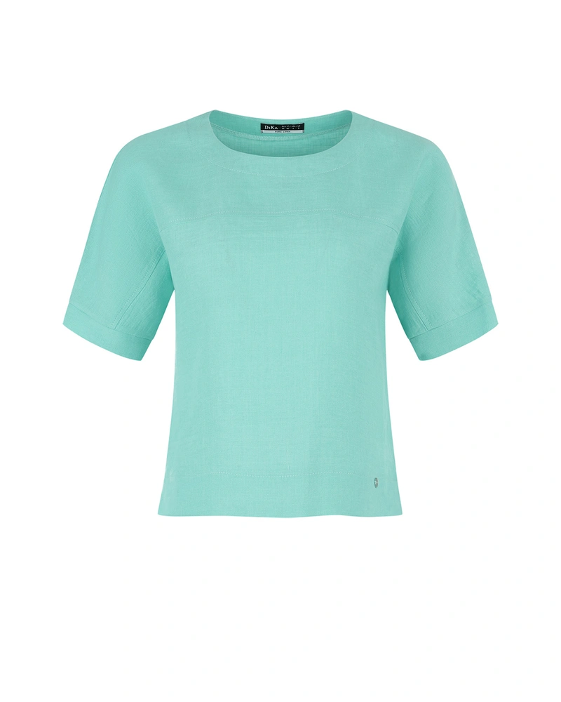 Ленена блуза с къс ръкав и изчистен дизайн в пастелно зелено | НОВО | Dika.bg Ленена блуза с къс ръкав и изчистен дизайн в пастелно зелено | НОВО