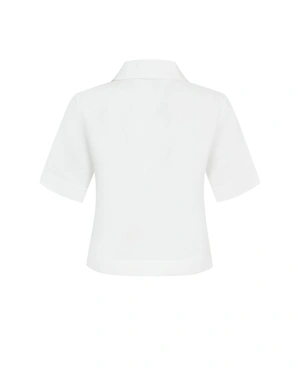 Classic white linen short-sleeved shirt with a collar and hidden zipper | NEW - 2