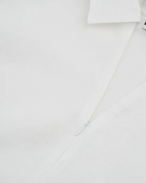 Classic white linen short-sleeved shirt with a collar and hidden zipper | NEW - 3