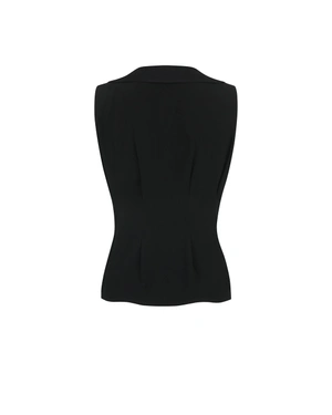 Black viscose blouse with V-neckline and open collar | Blouses - 3