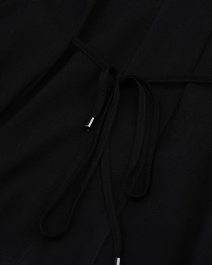 Black viscose blouse with V-neckline and open collar | Blouses - 4