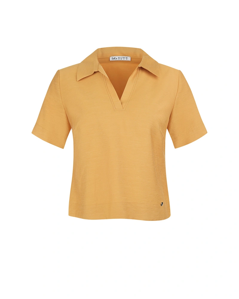 Лятна блуза от вискоза и лен в цвят горчица | НОВО