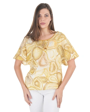 Blouse made of rayon and linen with a stylized motif in beige tones | Casual - 1