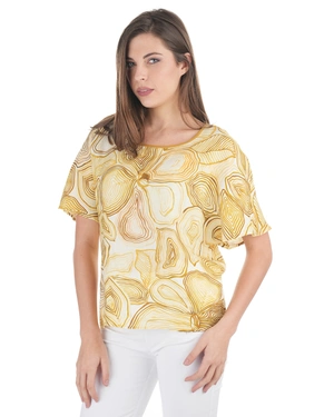 Blouse made of rayon and linen with a stylized motif in beige tones | Casual - 2