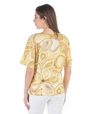 Blouse made of rayon and linen with a stylized motif in beige tones | Casual - 3