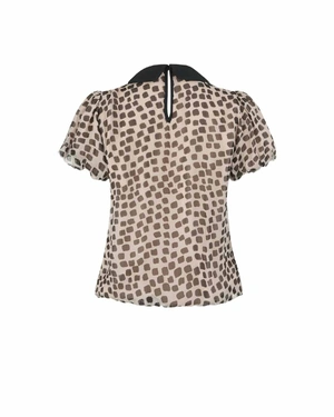 Elegant beige blouse with geometric black print and black collar | NEW - 6