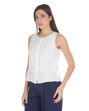 100% კანაფისგან დამზადებული თეთრი, უსახელო ქალის ბლუზა ღილებით | ახალი - 2