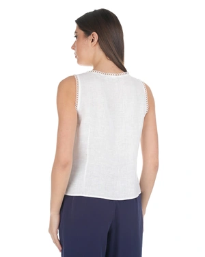 100% კანაფისგან დამზადებული თეთრი, უსახელო ქალის ბლუზა ღილებით | ახალი - 3