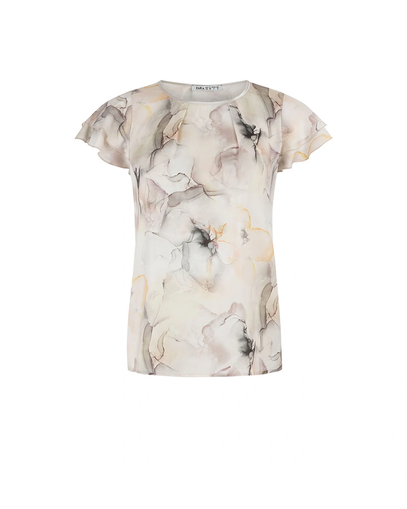 Airy light beige blouse with delicate floral pattern | Blouses