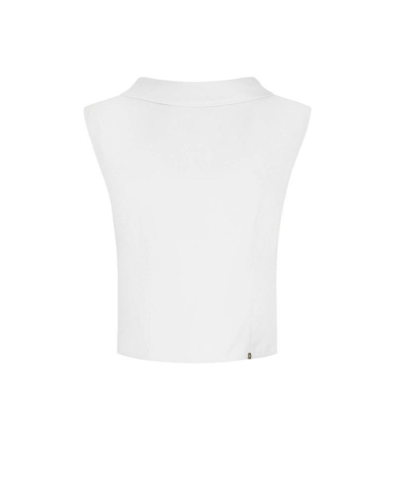 White sleeveless blouse with a rounded, turned-over neckline | NEW