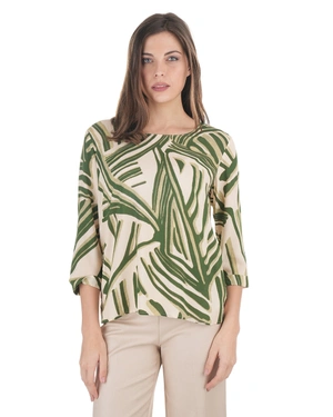 Вискозна блуза със стилизиран мотив в зелени нюанси | НОВО - 1