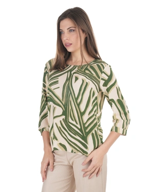 Вискозна блуза със стилизиран мотив в зелени нюанси | НОВО - 2