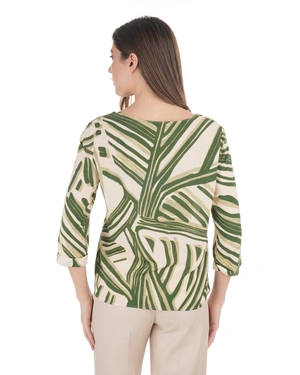 Вискозна блуза със стилизиран мотив в зелени нюанси | НОВО - 3