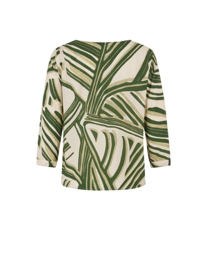 Вискозна блуза със стилизиран мотив в зелени нюанси | НОВО - 5